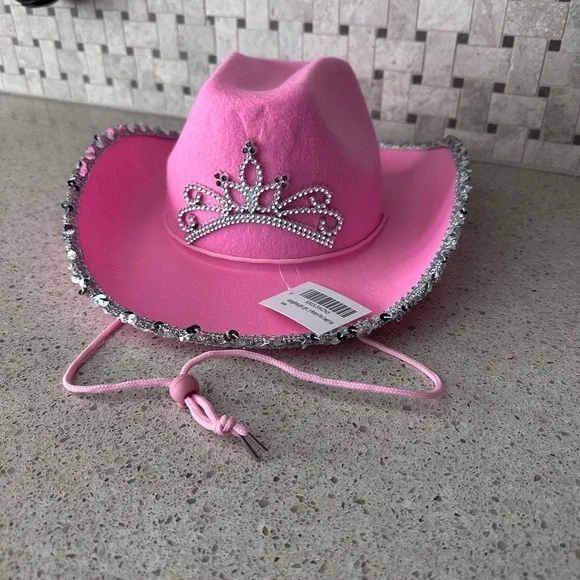 NWT Baby Pink Cowgirl Hat ! Rhinestone Fringe Pink Cowboy Hat | Party City main image 2